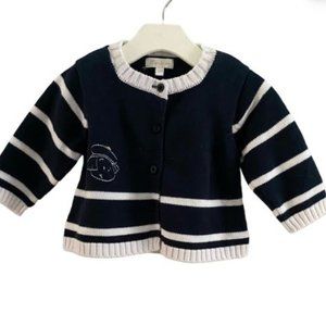 C’est la Vie Navy Blue White Striped Button-Up Cardigan Sweater Baby Girls 12 M